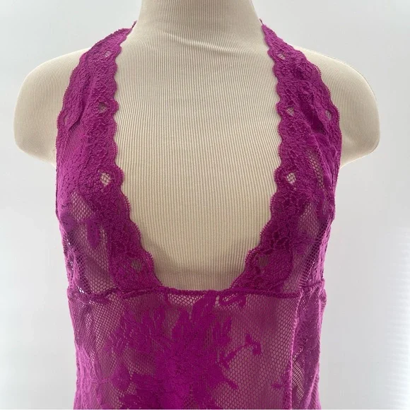 Victoria’s Secret Purple Lace Semi Sheer Mesh Halter Style Nighty Size Large Y2K - Picture 2 of 11